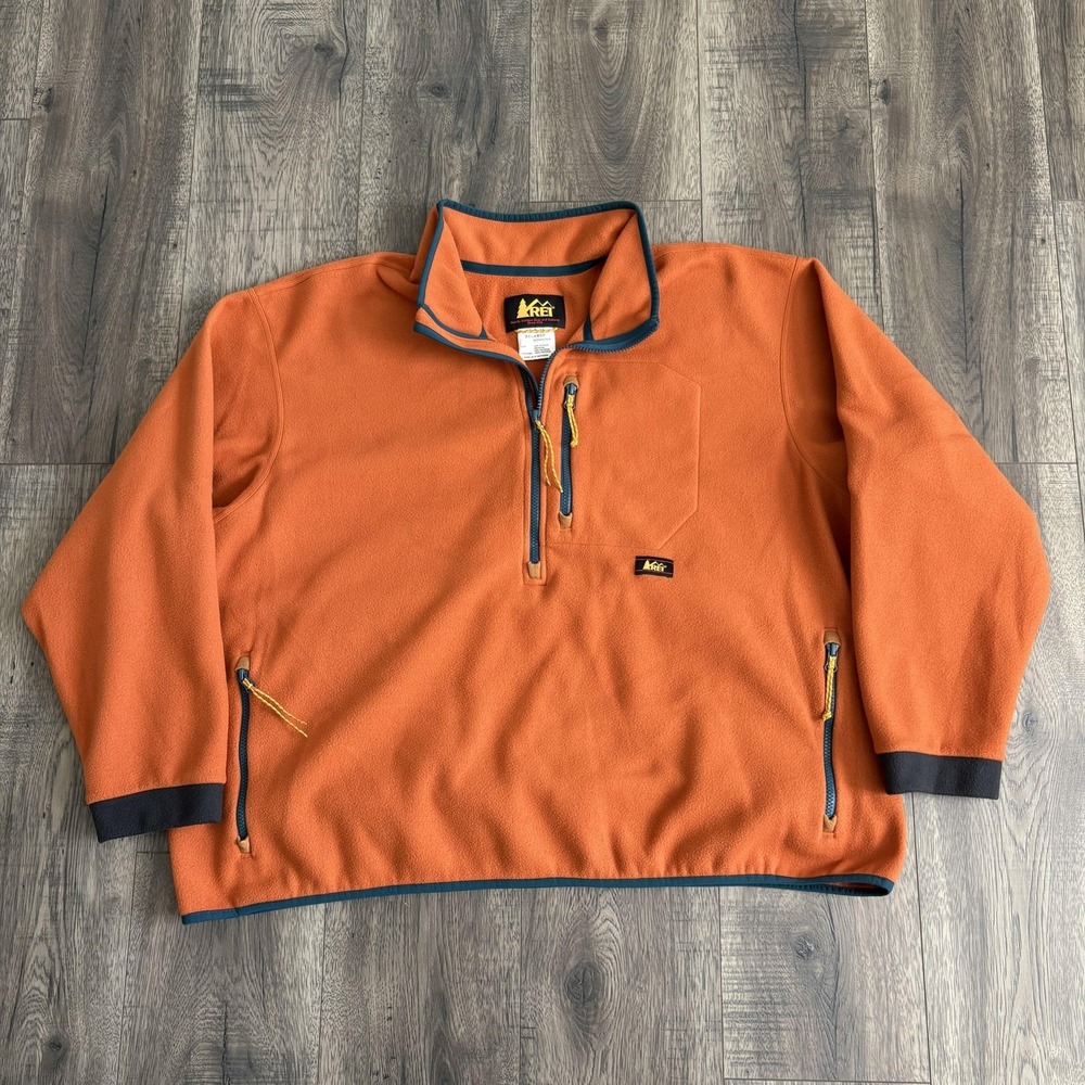 REI Jacket Womens 3XL Orange Polartec Fleece 1/4 Zip Pullover Pockets Outdoor
